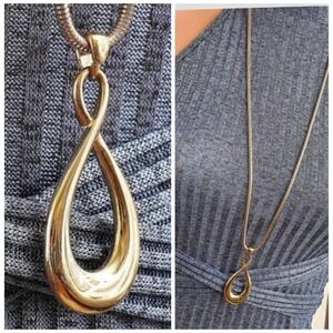 Gold Tone Infinity Teardrop Pendant Necklace with Snake Chain